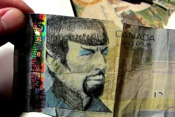 Defacing Canadian Bills With Spock's Face