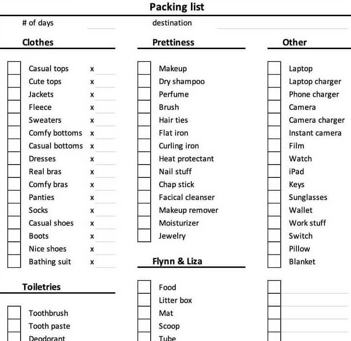 Always Write a Packing List