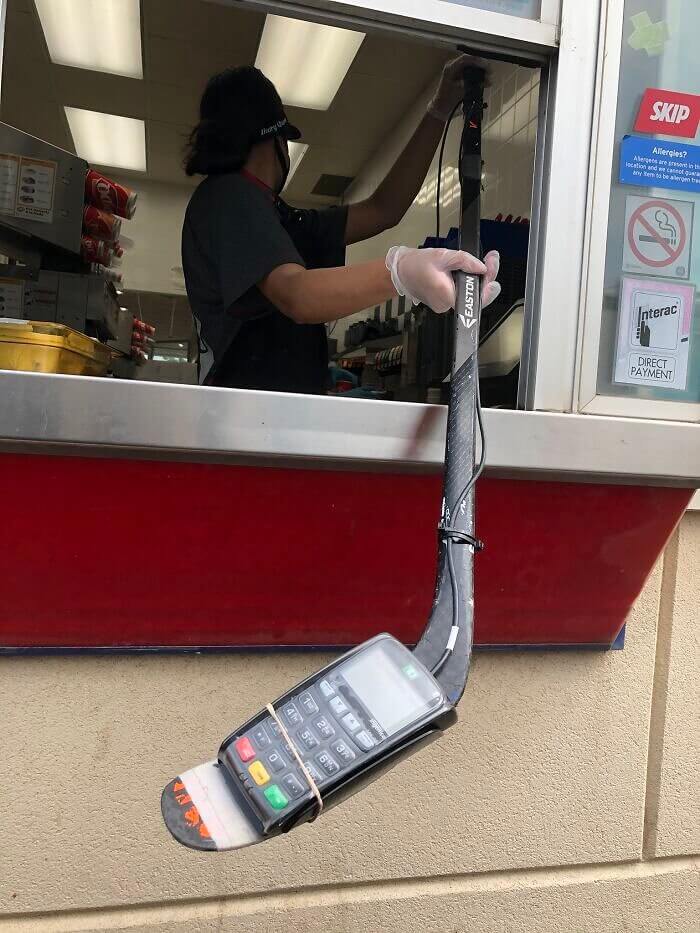 Hockey Sticks Make for Great Social Distanced Checkouts
